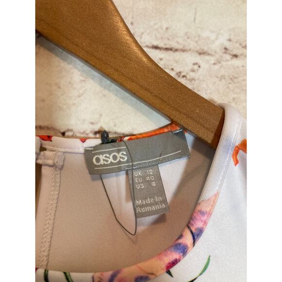 Asos Dress Womens 8 Shift Bright Florals Long Bell Sleeve Stretch Multicolor - Picture 3 of 16